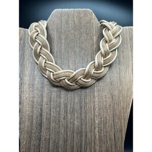 Vintage Gold-Tone Braided Mesh Choker Statement Collar Necklace 16”